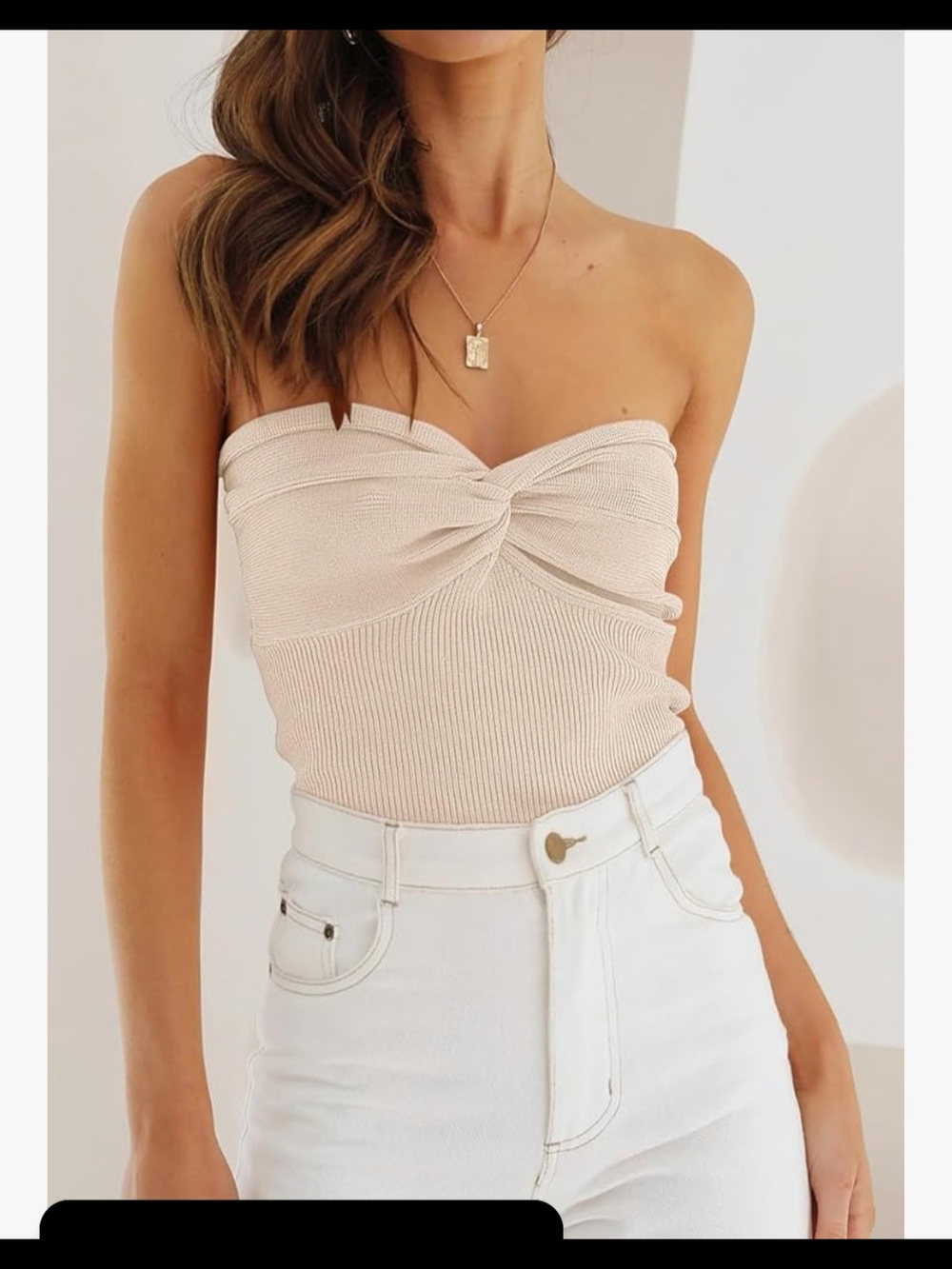 EFAN Strapless Twist Knit Crop Top - Apricot